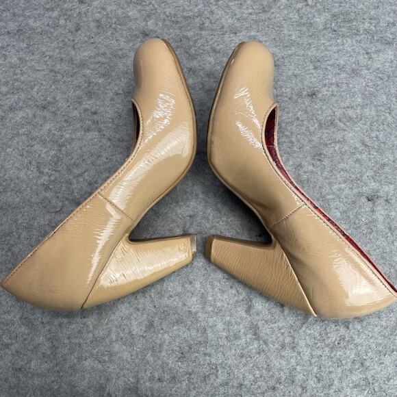 London Rebel Women US 6.5 LR-CHARO Patent Leather Shoes Beige Nude Block Heels - Picture 6 of 7